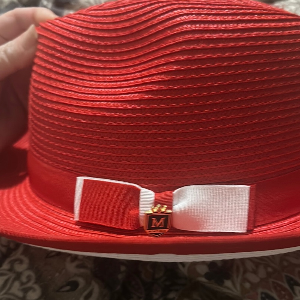 Montique International Red/White Fedora Hat